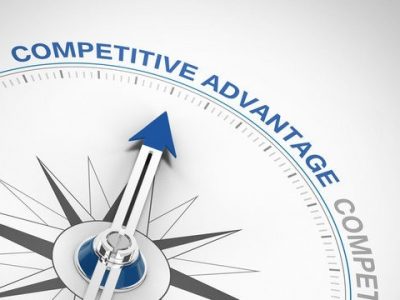 Competition advantage and competitive advantage concept depicted in a 3D illustration.